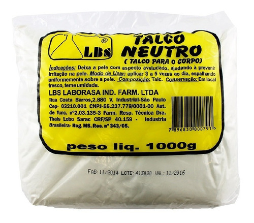 Talco Neutro Para O Corpo 1kg