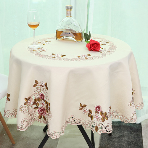 Mantel De Comedor Redondo Con Flores Rojas Bordadas