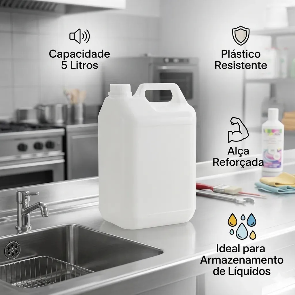 Galão Bombona Plástico Virgem 5 Litros Branco 1 Uni Cor Branco