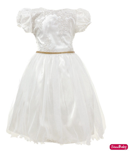 Vestido Infantil Juvenil Branco Batizado Realeza Formatura