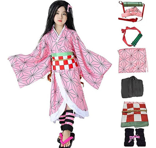 Demon Slayer Cosplay Kimono Traje For Niños-nezuko/tanjirou 6