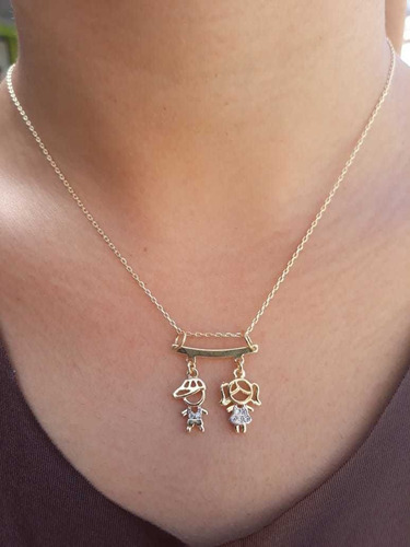 Colar De Filhos Com 2 Pingentes Menino Menina Banhado Ouro
