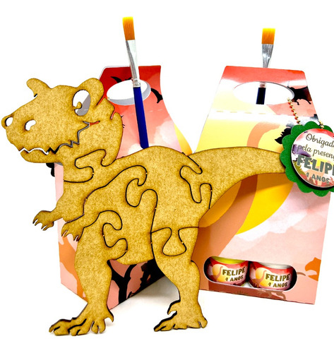 Kit Lembrancinha Quebra Cabeça E Pintura Dinossauros 50 Kits