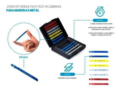 Jogo Lâminas Serra Tico-tico Metal E Madeira Kit 14 Peças