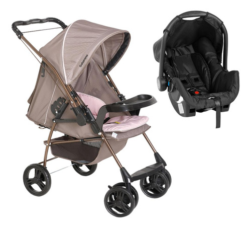 Carrinho Milano Rev Ii Cappuccino Rosa E Bebê Conforto