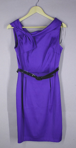 Vestido Morado Cuello Barco Con Moño Y Cinturon Talla 6 (s)