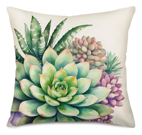 Fundas De Almohada Lino Algodón Con Estampado Cactus Suculen