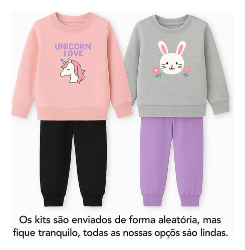 Kit 2 Moletons Infantil Inverno Quentinho Menino Menina