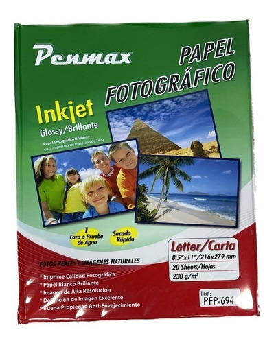 Papel Fotografico Carta 230gr Paq X20 Hojas Penmax