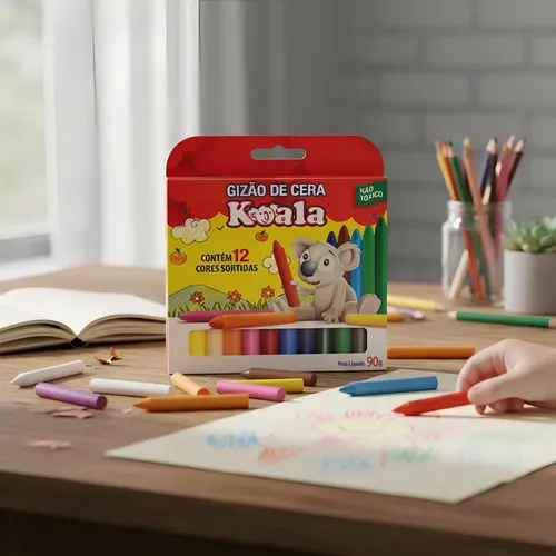 Giz De Cera Gizão Koala 12 Cores Kit Com 03 Caixas Economico