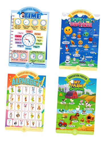 Conjunto De 4 Pósteres Educativos Para Niños, Abecedario