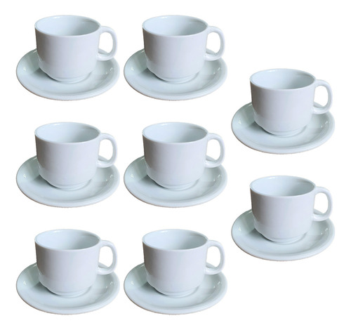 8 Xícaras De Cafe 200ml Porcelana Empilhável Hotel Branca