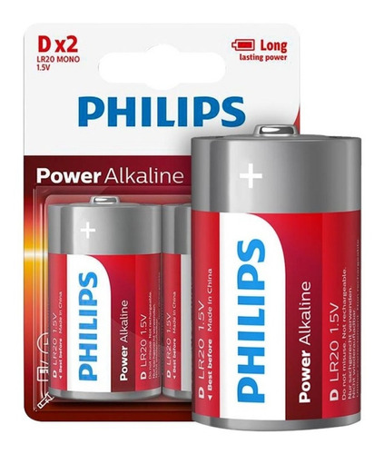 Imagen 1 de 2 de 6 Blister Pilas Philips Grandes Tamaño D 1,5 V X 2 Uni