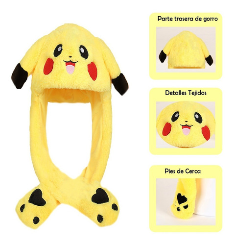 Gorro Pikachu Con Orejas Móviles De Conejo/luz Led Divertido Color Amarillo