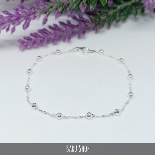 Imagen 2 de 9 de Pulsera Plata 925 Sellada Con Bolitas Eslabón Singapur