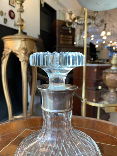 Imagen 5 de 5 de Antiguo Botellón De Cristal Facetado Y Cuello Bañado Plata