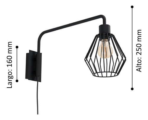 Lámpara Apliqué Tabillano Acero Negro L160 H250 E27 Cod99349