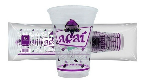 Kit Copo Descartável Açai + Tampa Sem Furo 500ml 100 Und