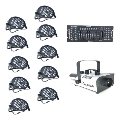 Kit 10 Par Led Slim 18 X12 W+mesa Dmx 512+ Maquina De Fumaça