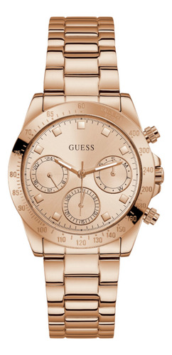 Reloj Guess Bombshell Para Dama Correa Oro Rosa Bisel Dorado Fondo Claro