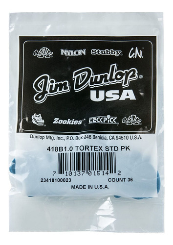 36 Plumillas Dunlop Tortex Standard 1.0 Azul 418b1.0