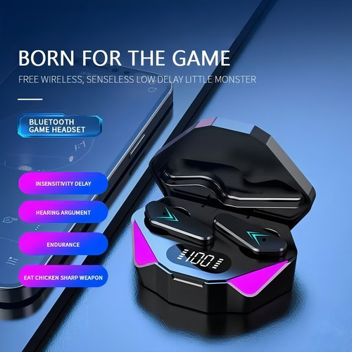 Fones De Ouvido Gamer X15 Sem Fio Bluetooth 5.0 X15 Headset Cor Preto Luz Lilás Preto