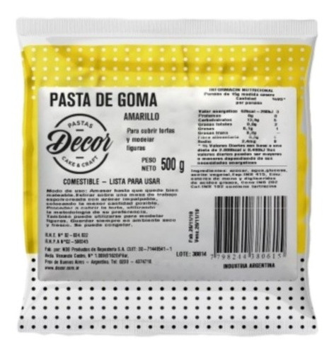 Pasta De Goma Decor Cake Amarilla X500g - Cotillón Waf