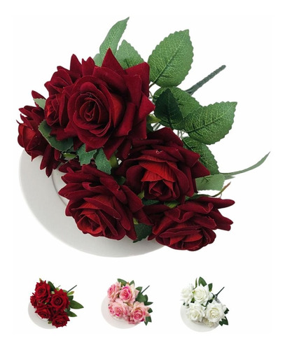 2 Rosas De Veludo Buque Com 5 Flores Marsala Toque Real 30cm | MercadoLivre