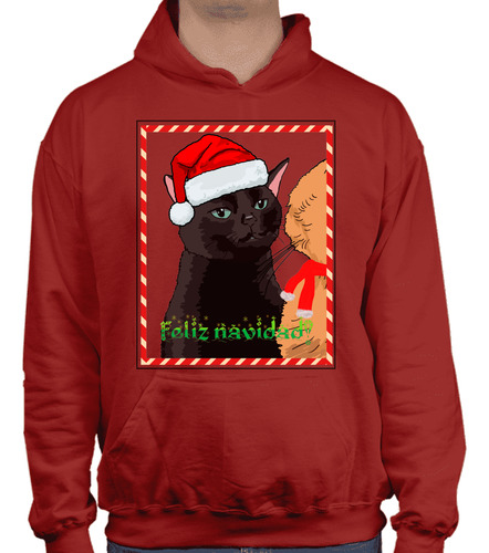 Sudadera Con Gorro Meme Gato Pensante - Feliz Navidad - 01