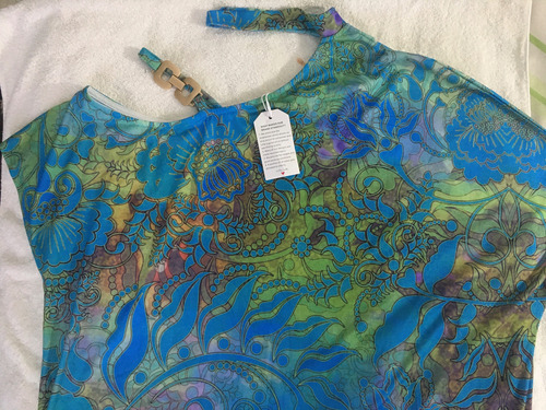 Blusa Manga Corta Talla M Dama  Estampando En Verde Y Azul