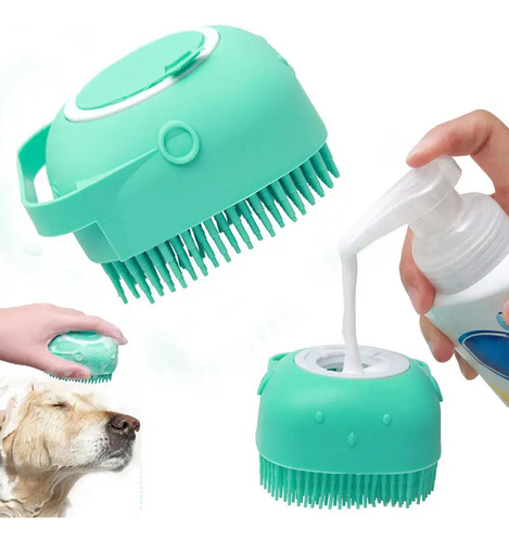 Escova Banho Pet Lava Cachorro Gato Dispenser Shampoo Cor Verde