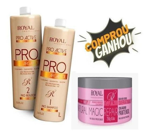 Escova Progressiva Pro Active Argan Oil Royal + Magic Mask