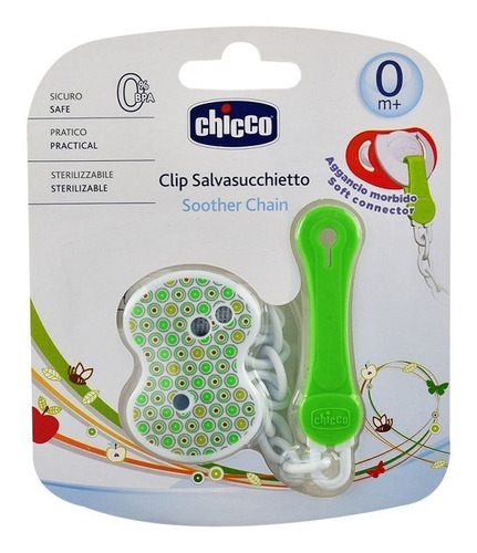 Portachupete Con Clip - Chicco - Verde Lunares