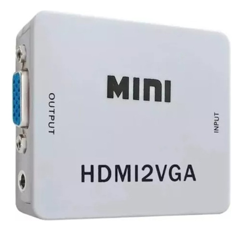 Mini Adaptador Conversor Hdmi P/ Vga Transmite Áudio E Adap Cor Branco