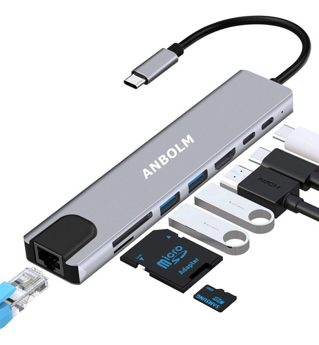 Tipo C Hub 8 En 1 Adaptador Usb C A Hdmi Con Ethernet