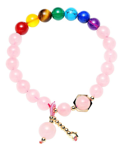 Jewever Pulsera De Cuentas De Cristal De Cuarzo Rosa 7 Crist