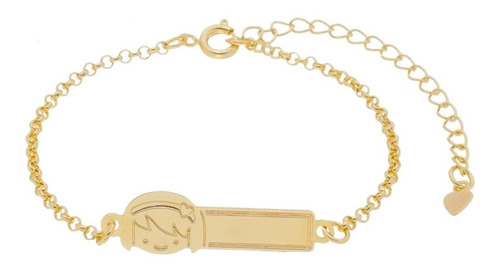 Pulseira Infantil Rosto Boneca Banhada A Ouro 18k