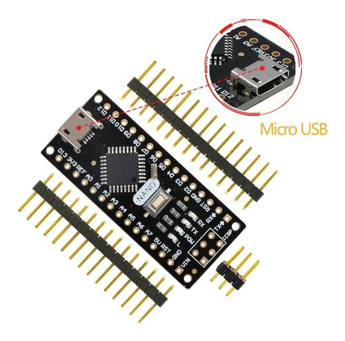 Arduino Nano Black - Nova Versão Com Micro Usb