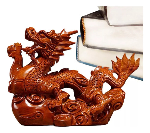 Figura De Dragón De Año Nuevo Chino Tallado En Madera, 1 Pie
