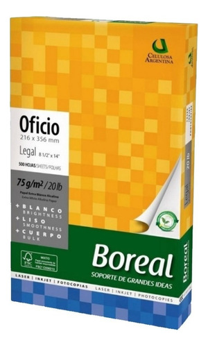 Resma Boreal Oficio 75g 21,59 X 35,5  Papel Blanco Color Blanco