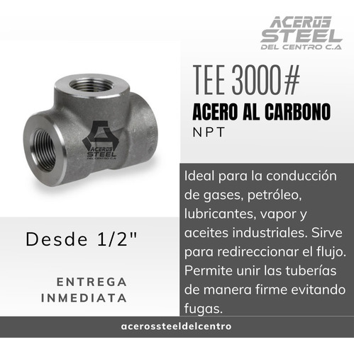 Tee En Acero Al Carbono En 3000# Npt De 1-1/2