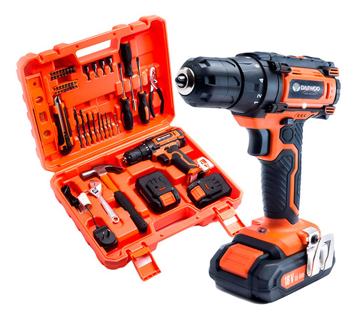 Taladro Atornillador Daewoo 18v Inalambrico + Kit Bosch Mechas Y Puntas + Maletin + 2 Baterias + Cargador Rapido + Envio