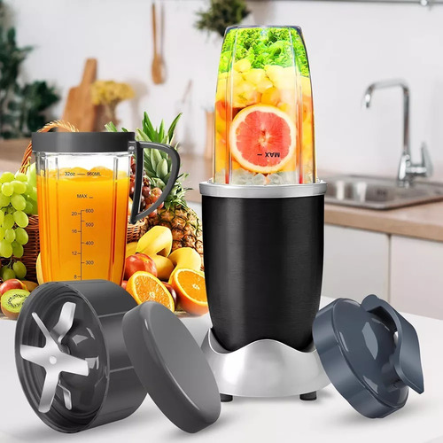 Mini Liquidificador Portátil Personal Blender 900w 9 Peças Cor Preto E Prata 110v