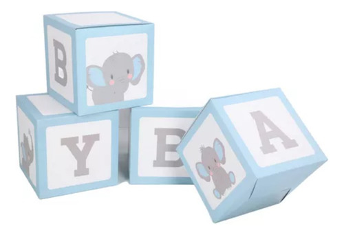 Set 4 Cajas Cubo Para Decoración De Baby Shower