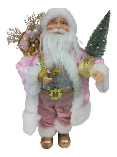 Papai Noel Em Pé Enfeite Decoração Natal Luxo Rosa 45cm