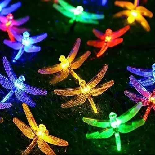 Imagen 5 de 8 de Guirnalda Luces Led Hadas Solar Libélula Exterior E Interior