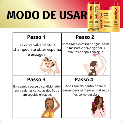 Kit Sham, Cond 300ml, Máscara E Creme Neutrox Hidra Brilho