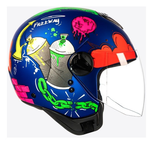 Capacete Moto Peels Freeway Street Cor Azul Metálico Fosco com Verde Tamanho do capacete 58