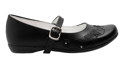 Zapato Escolar Flat Perla Negra Clasico Formal