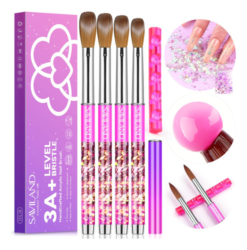 Set De 4 Pinceles De Acrílico Para Uñas Saviland 8,10,14,16